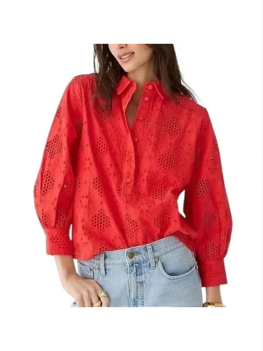 J. Crew Long Sleeve Popover Eyelet Shirt Top XXL New